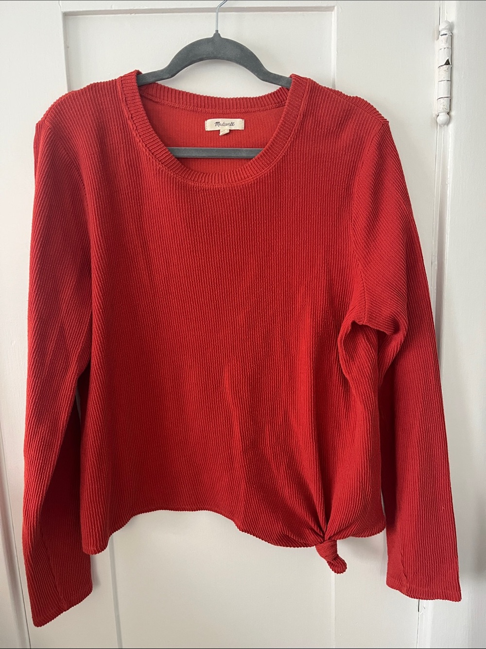 Madewell Rust Colored  Ribbed Knot-Hem Sweater